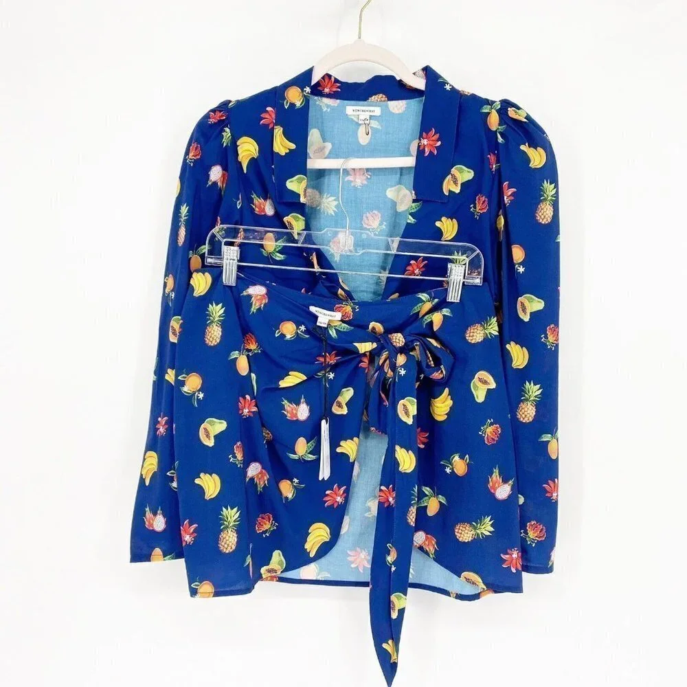 WeWoreWhat Blue Tropical Fruit Wrap Swim Coverup